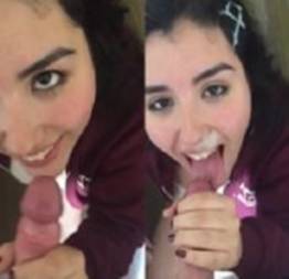 Novinha mamando até levar leitinho na boquinha