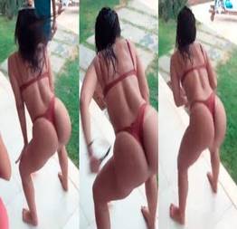 Anitta de biquíni enfiado rebolando o bundão em festa na piscina