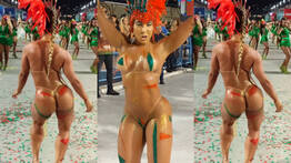 Mulher melão só de pintura corporal rebolando o bundão no carnaval 2025
