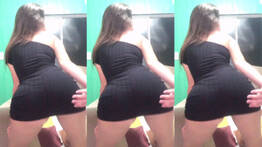 Novinha bunduda deliciosa de vestidinho dançando funk em live